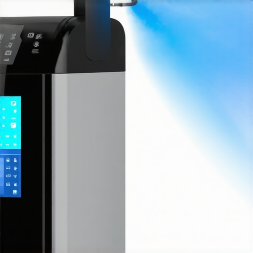 UV-C sterilizer and electrostatic sprayer disinfecting surfaces in a professional setting.