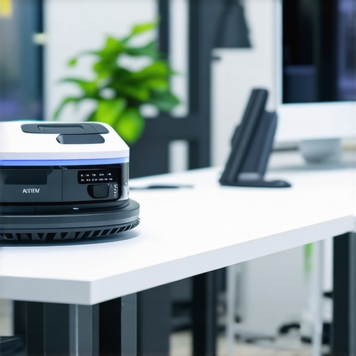Modern office environment with UV-C disinfection robots and IoT sensors