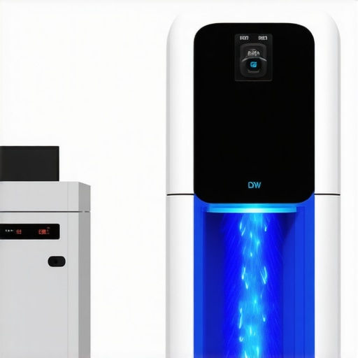 Modern UV-C sterilization device disinfecting office surfaces.