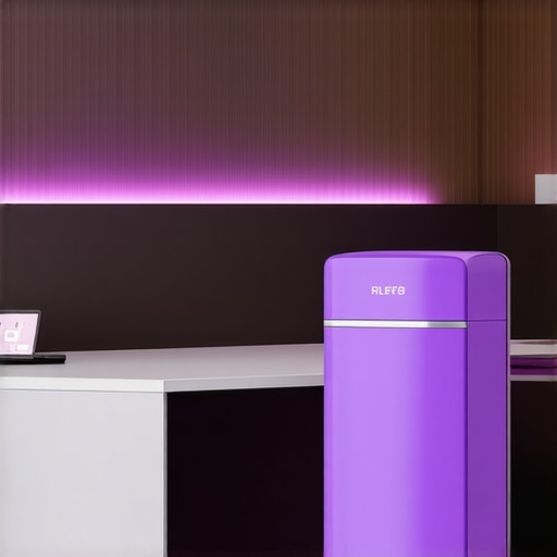 UV Sterilization in Action in Office Environment Office space with UV sterilizer actively disinfecting surfaces