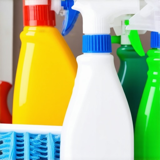 Professional cleaning tools and disinfectants in use, illustrating advanced sanitation techniques.