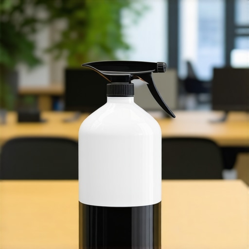 Electrostatic sprayer, HEPA air purifier, and modern cleaning equipment in a pristine office