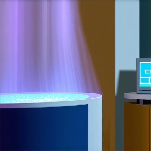 Office environment with UV sterilization and electrostatic sprayers demonstrating advanced sanitation methods