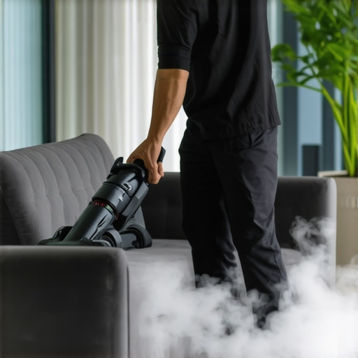 Professional steam cleaning of upholstery in a modern home