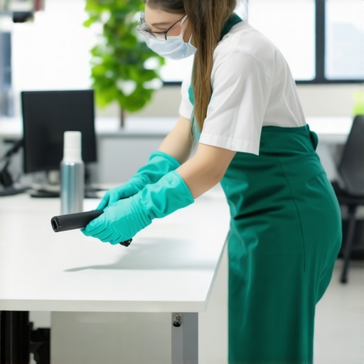 Cleaner disinfecting office surfaces with advanced tools