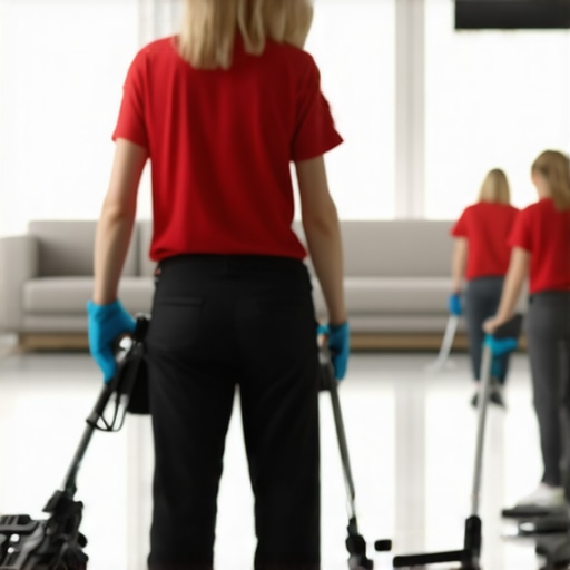 Professional cleaners with equipment performing a deep clean in a residential setting.
