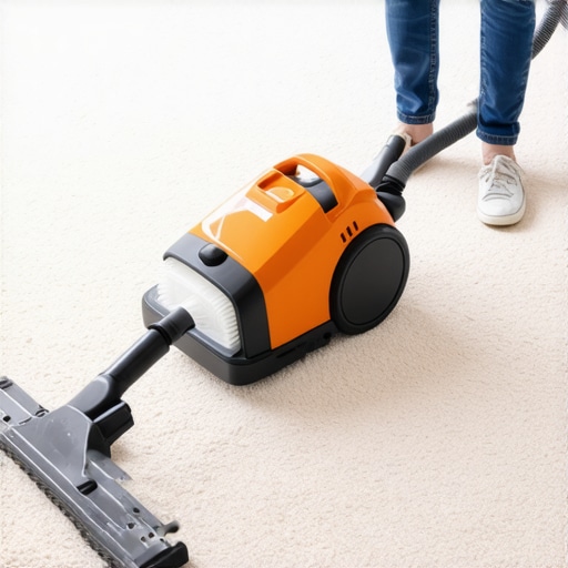 Person using a HEPA vacuum cleaner on carpet after construction to remove silica dust.